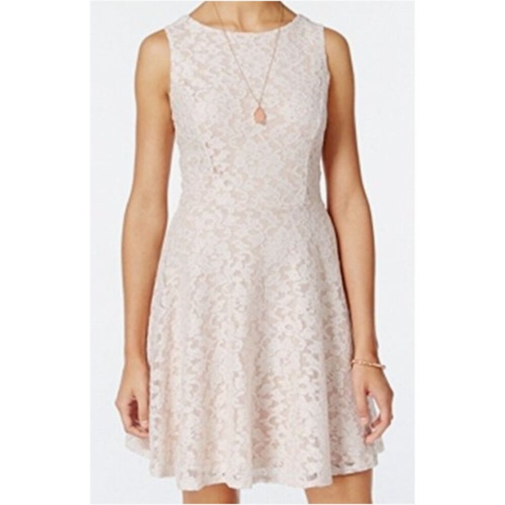 Speechless Lace Fit and Flare Dress Nude Champagne Blush Pink Size Small